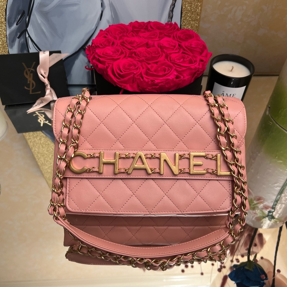 Chanel Calfskin Quilted Enchained Flap Light Pink